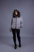 Women's Mink Bomber With Chinchilla Collar And Hood [Grey]