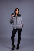 Women's Mink Bomber With Chinchilla Collar And Hood [Grey]