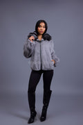Women's Mink Bomber With Chinchilla Collar And Hood [Grey]