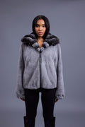 Women's Mink Bomber With Chinchilla Collar And Hood [Grey]