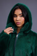 Women's Michelle Full Skin Mink Bomber Jacket [Green]