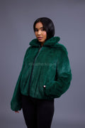 Women's Michelle Full Skin Mink Bomber Jacket [Green]
