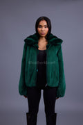 Women's Mink Bomber With Chinchilla Collar And Hood [Green]