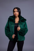 Women's Mink Bomber With Chinchilla Collar And Hood [Green]