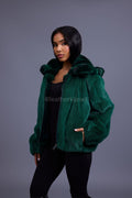 Women's Mink Bomber With Chinchilla Collar And Hood [Green]