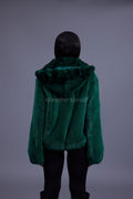 Women's Mink Bomber With Chinchilla Collar And Hood [Green]