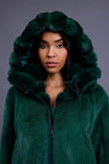 Women's Mink Bomber With Chinchilla Collar And Hood [Green]