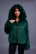 Women's Mink Bomber With Chinchilla Collar And Hood [Green]