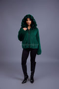 Women's Mink Bomber With Chinchilla Collar And Hood [Green]