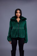 Women's Mink Bomber With Chinchilla Collar And Hood [Green]