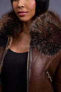 Women's Aurora Crop Sheepskin Jacket With Fox [Chocolate]