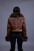 Women's Aurora Crop Sheepskin Jacket With Fox [Chocolate]