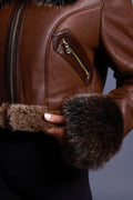 Women's Aurora Crop Sheepskin Jacket With Fox [Chocolate]
