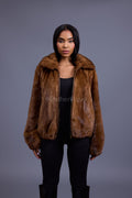Women's Michelle Full Skin Mink Bomber Jacket [Whiskey]