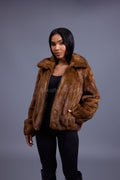 Women's Michelle Full Skin Mink Bomber Jacket [Whiskey]
