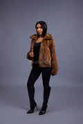Women's Michelle Full Skin Mink Bomber Jacket [Whiskey]