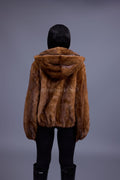 Women's Michelle Full Skin Mink Bomber Jacket [Whiskey]