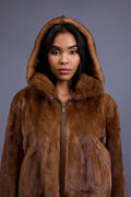 Women's Michelle Full Skin Mink Bomber Jacket [Whiskey]