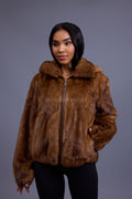 Women's Michelle Full Skin Mink Bomber Jacket [Whiskey]