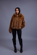 Women's Michelle Full Skin Mink Bomber Jacket [Whiskey]