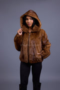 Women's Michelle Full Skin Mink Bomber Jacket [Whiskey]