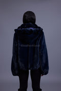 Women's Mink Bomber With Chinchilla Collar And Hood [Navy]