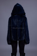 Women's Mink Bomber With Chinchilla Collar And Hood [Navy]