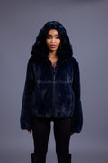 Women's Mink Bomber With Chinchilla Collar And Hood [Navy]