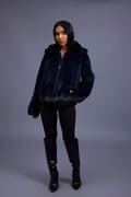 Women's Mink Bomber With Chinchilla Collar And Hood [Navy]