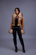 Women's Aurora Crop Sheepskin Jacket With Fox [Whiskey Napa]
