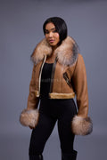 Women's Aurora Crop Sheepskin Jacket With Fox [Whiskey Napa]