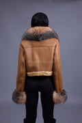 Women's Aurora Crop Sheepskin Jacket With Fox [Whiskey Napa]
