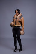 Women's Aurora Crop Sheepskin Jacket With Fox [Whiskey Napa]