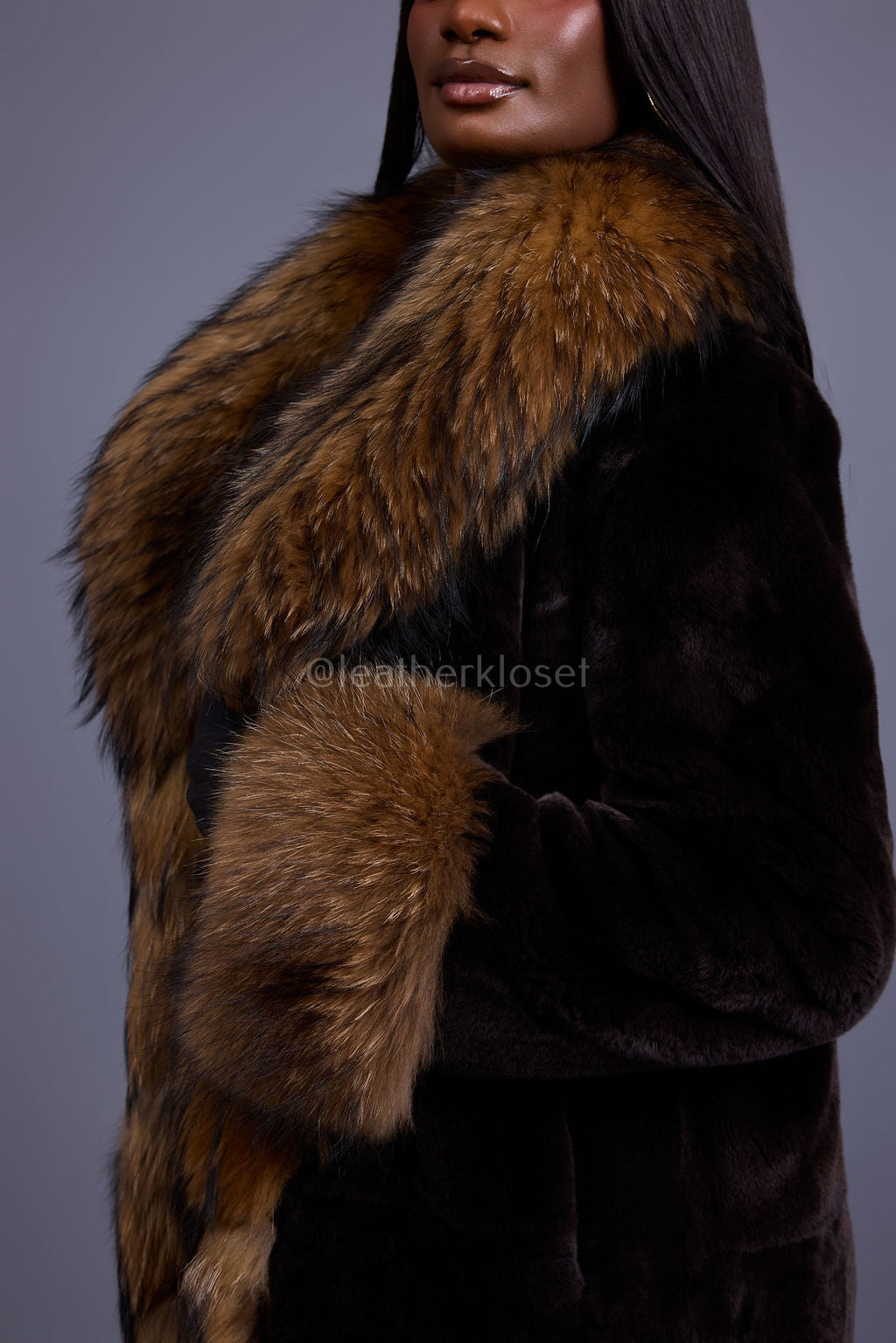 Women's Mira Rex Rabbit And Raccoon Coat [Brown]