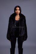 Women's Michelle Full Skin Mink Bomber Jacket [Black]
