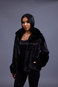 Women's Michelle Full Skin Mink Bomber Jacket [Black]