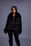 Women's Michelle Full Skin Mink Bomber Jacket [Black]