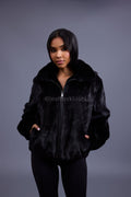 Women's Michelle Full Skin Mink Bomber Jacket [Black]