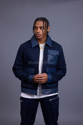 Men's Camron Camo Cotton & Leather Jacket [Navy]