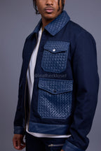 Men's Camron Camo Cotton & Leather Jacket [Navy]