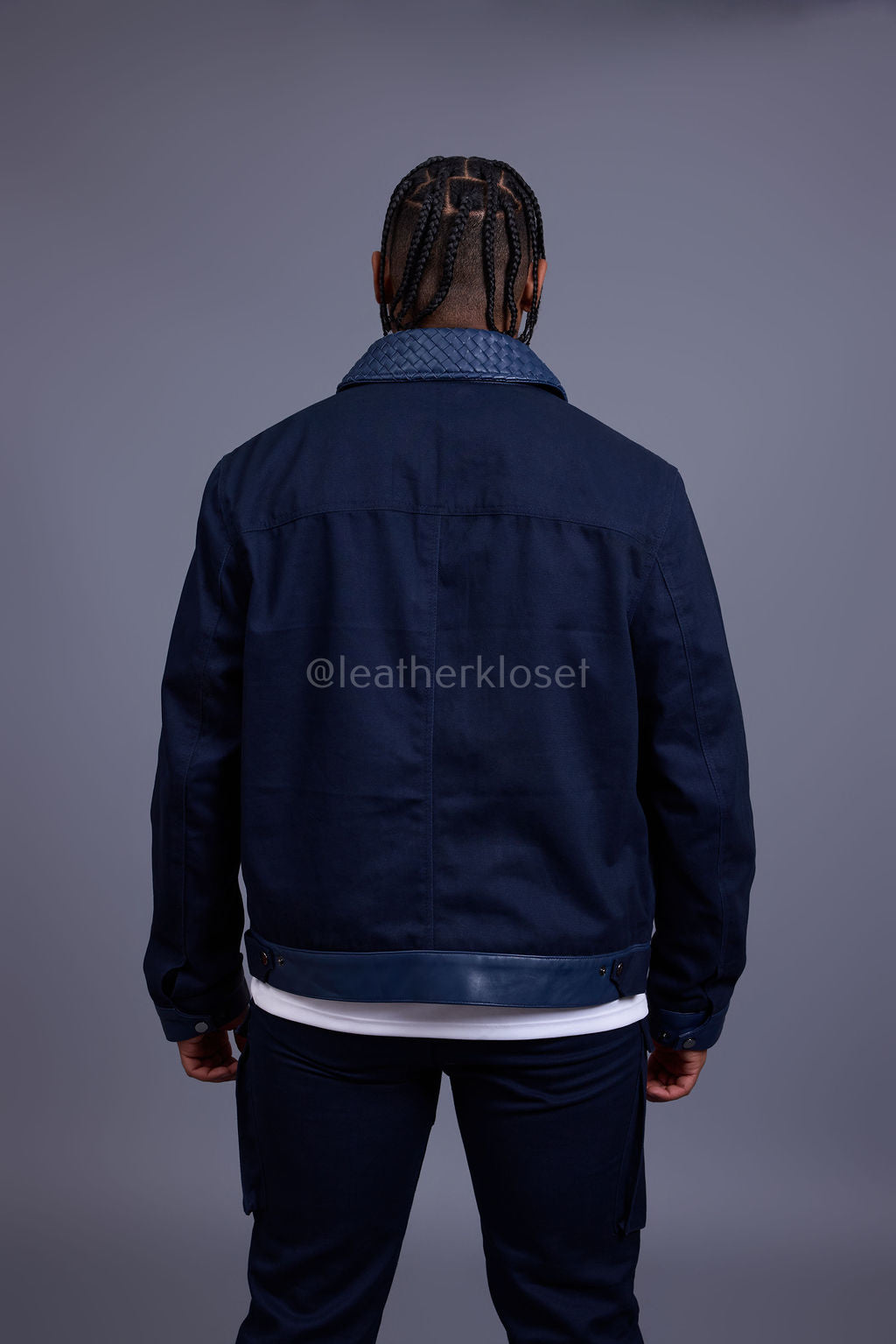 Men's Camron Camo Cotton & Leather Jacket [Navy]