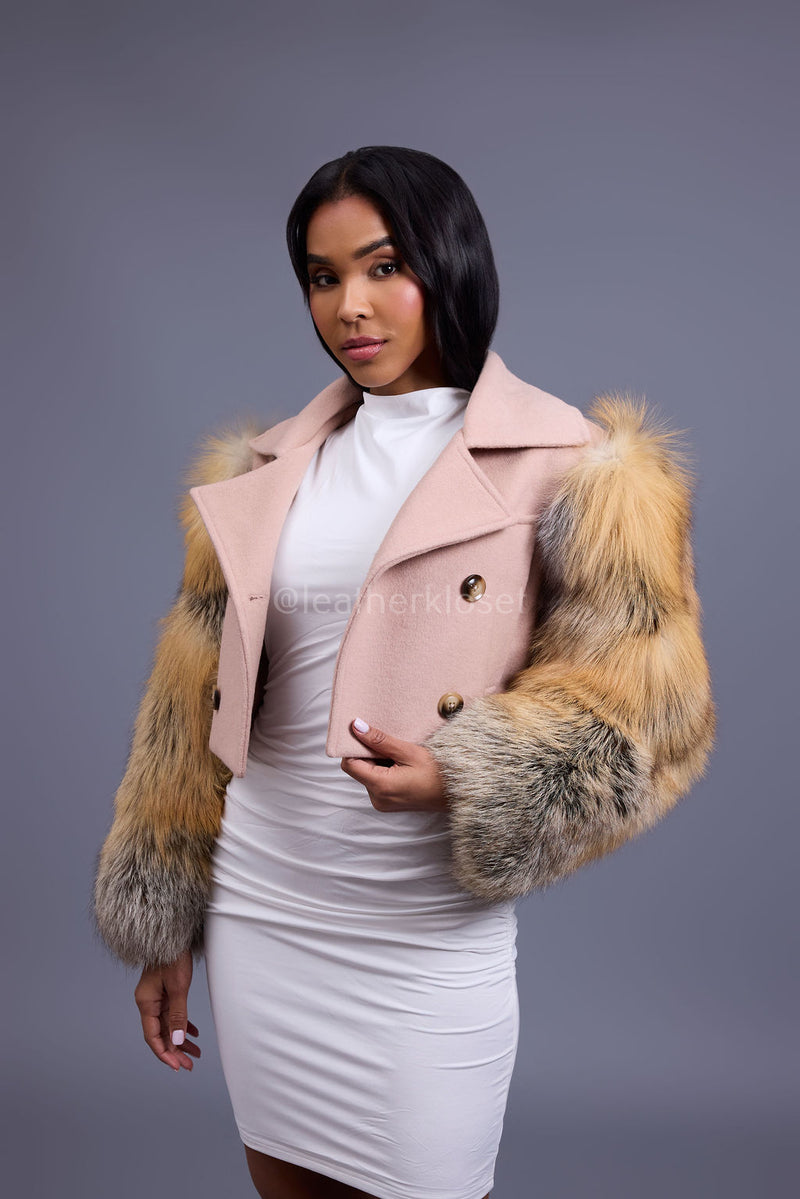 Women's Cashmere Biker With Fox Sleeve [Pink/Gold]