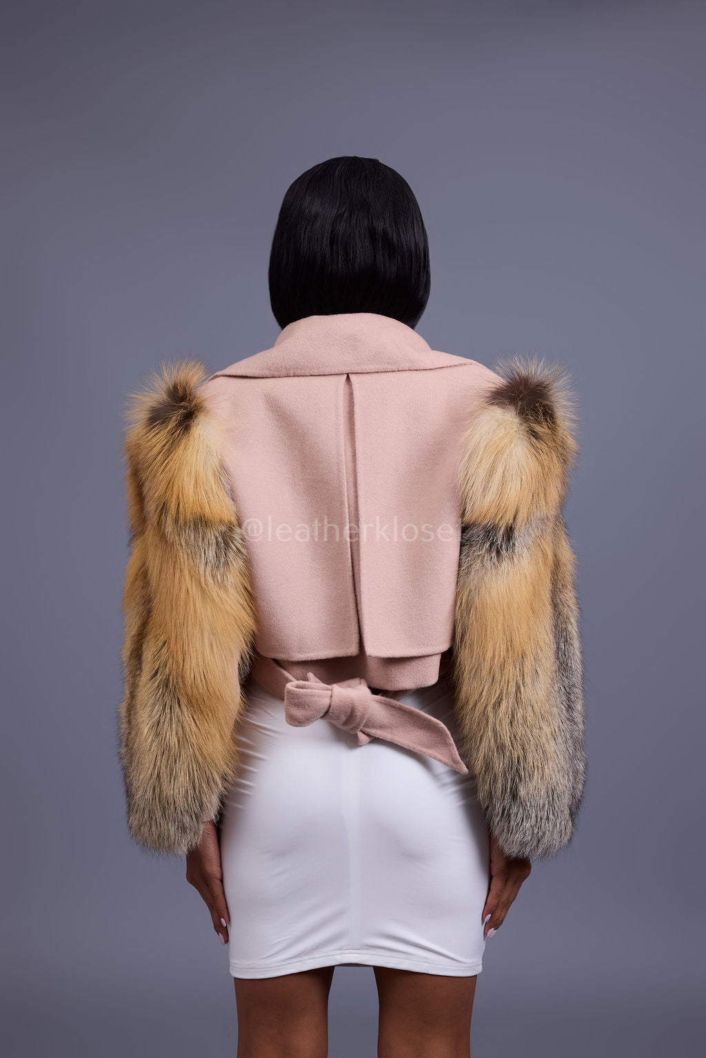 Women's Cashmere Biker With Fox Sleeve [Pink/Gold]