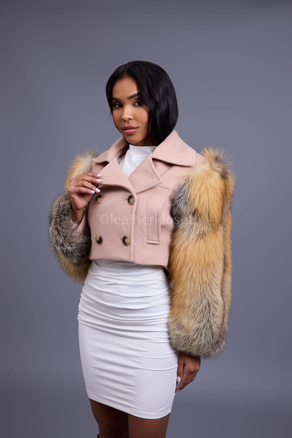 Women's Cashmere Biker With Fox Sleeve [Pink/Gold]