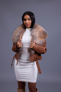 Women's Trey Biker Caramel Crunch Oversized Fox Collar [Crystal]