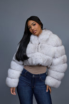 Women's Crop Fox Bomber With Hood [Natural White]