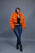 Women's Crop Fox Bomber With Hood [Bright Orange]