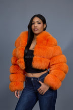 Women's Crop Fox Bomber With Hood [Bright Orange]