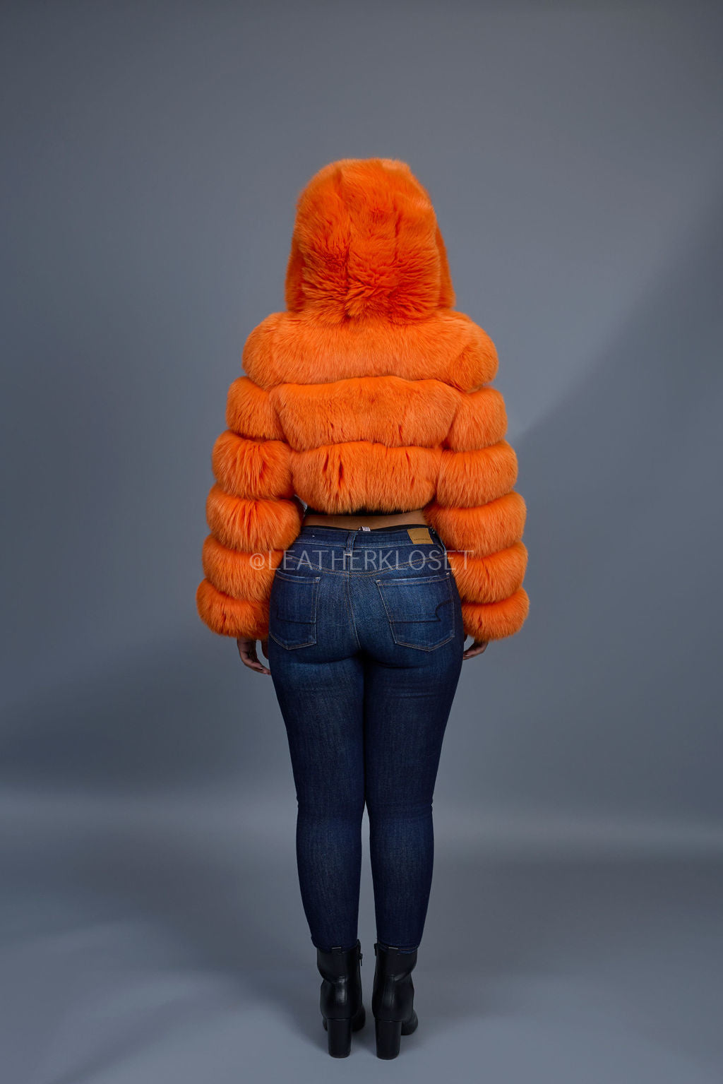 Women's Crop Fox Bomber With Hood [Bright Orange]