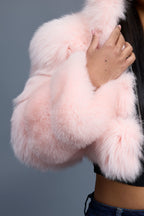 Women's Crop Fox Bomber With Hood [Baby Pink]